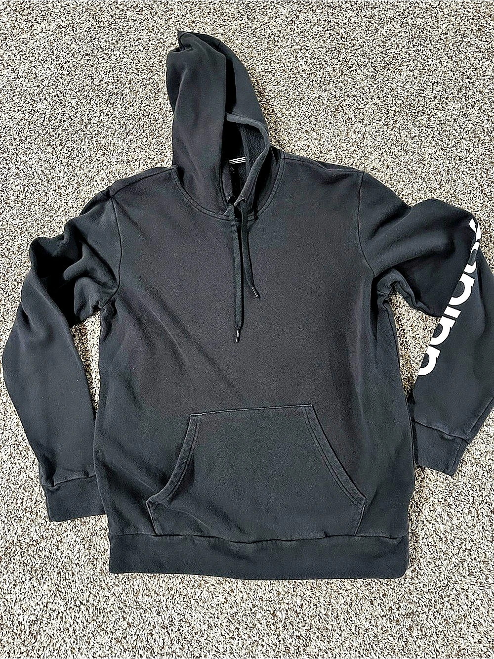 adidas Essentials Sleeve Logo Pullover Hoodie Black Medium